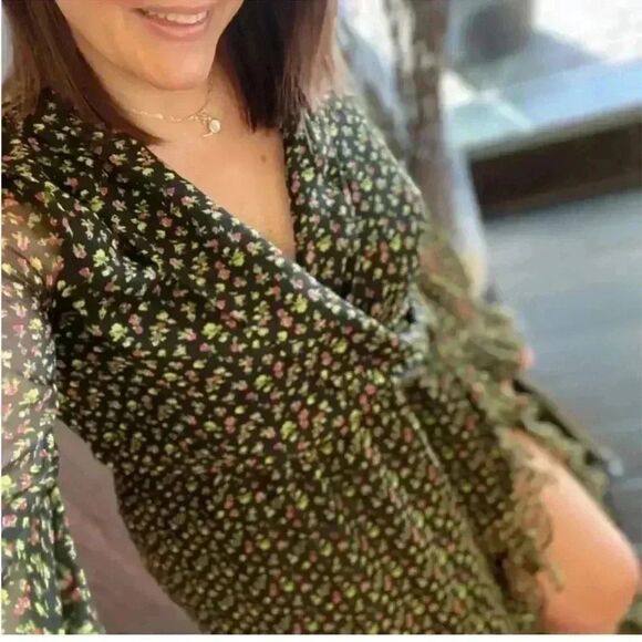 CAROLINE CONSTAS Vivian Winter Rose Black Floral Full Length 100% Silk Dress XS - Picture 9 of 15